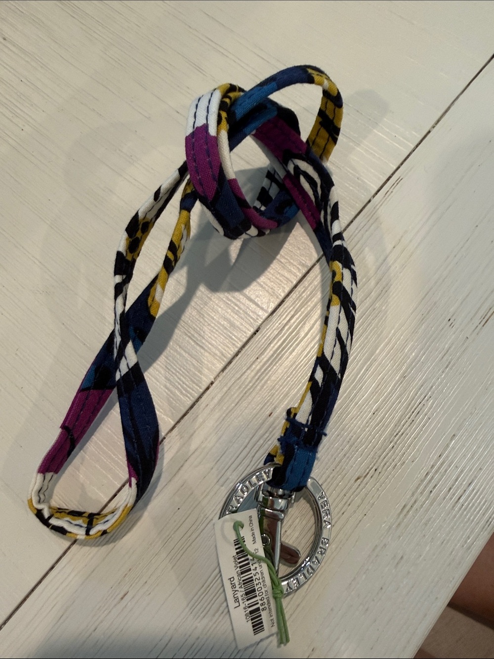 Vera Bradley African Violet Fabric Lanyard with Silver Ring